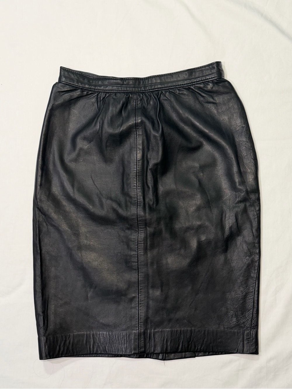 Vintage 80s Neto Goodman Manteau Black Lambskin Leather Pencil Skirt HighWaist 8